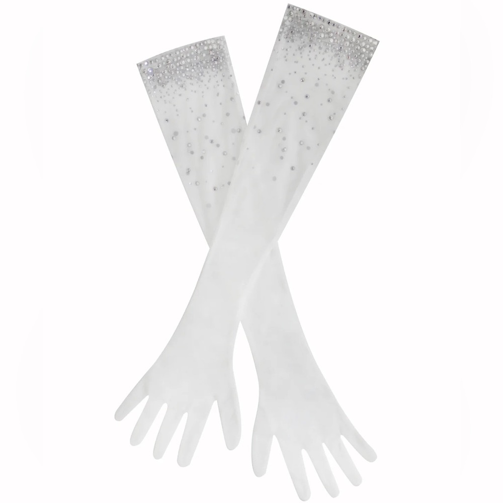 NWT Miss Circle Izzy White Crystal Opera-length Gloves